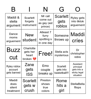 7Th grade bingo Card