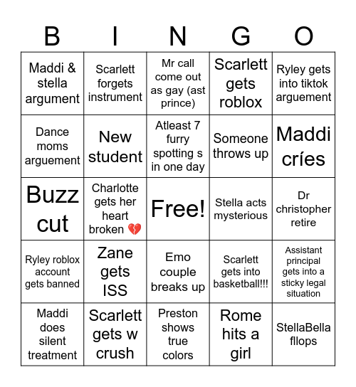 7Th grade bingo Card