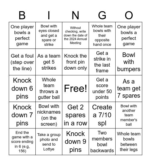 Bowling Bingo Card