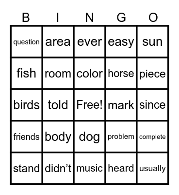 WORDS 301-325 Bingo Card
