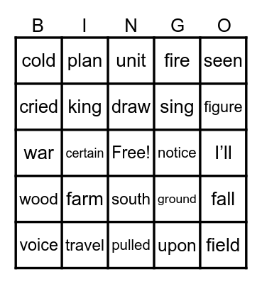 WORDS 376-400 Bingo Card