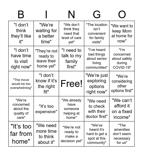 Tour Bingo Card