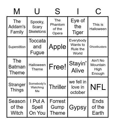 Fall Music Bing Bingo Card