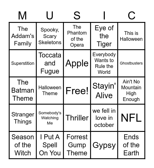 Fall Music Bing Bingo Card