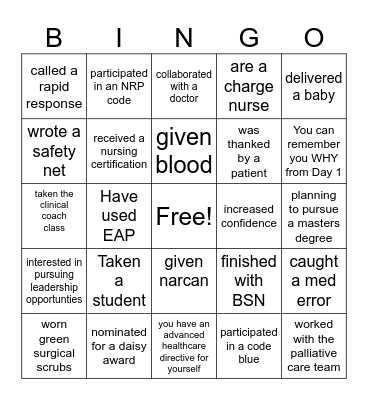 Nurse Residency Q4 Bingo Card