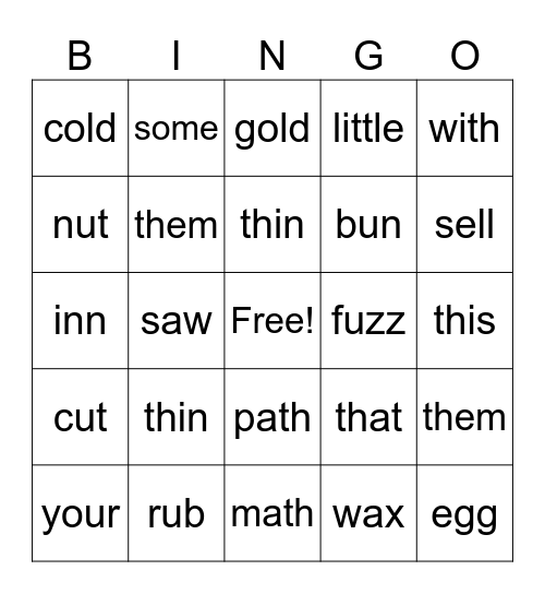 SIPPS Review Lesson 6 Bingo Card