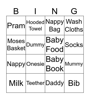 Kirsha's Baby Shower Bingo Card