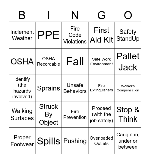 SAFETY BINGO! Bingo Card