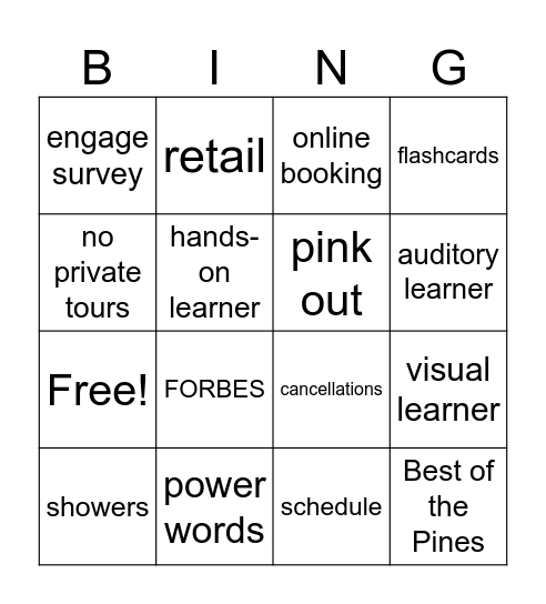 Spa Concierge Meeting September 2024 Bingo Card