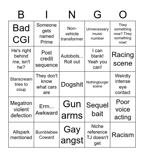 Transformers One Bingo Card