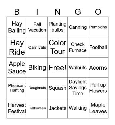 Oakview Fall Bingo Card