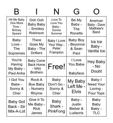 Baby in title Music Bingo Card