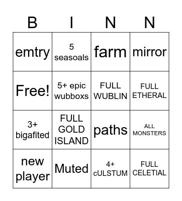 MSM random island bingo Card