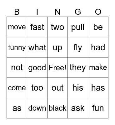 Unit 1 High Frequency Words Bingo Card