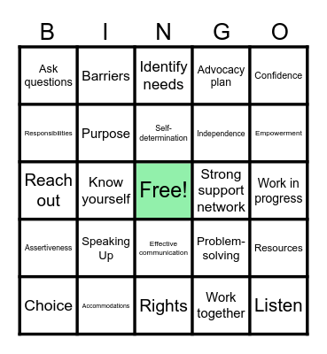 Advocacy Bingo! Bingo Card