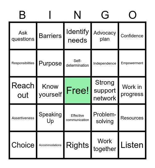 Advocacy Bingo! Bingo Card