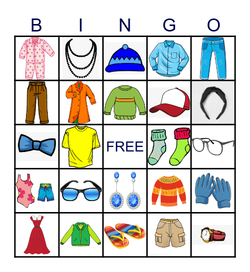 CLOTHES AND ACCESORIES Bingo Card