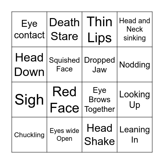 Nonverbal Cues Bingo Card