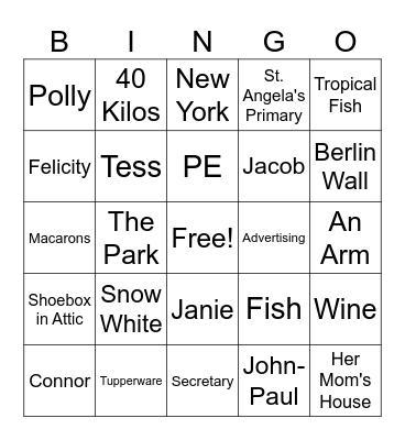 The Husband's Secret Bingo Card