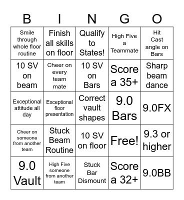 GYMNASTICS BINGO Card