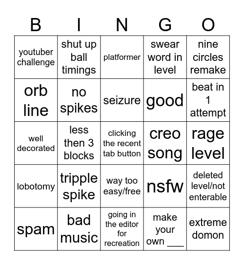 recent tab Bingo Card