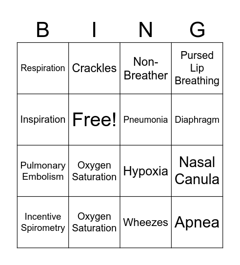 Respiratory Bingo Card