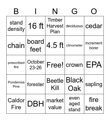 Forestry Bingo Card