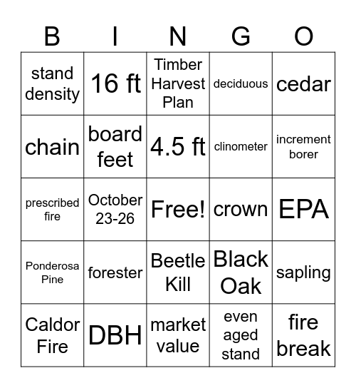 Forestry Bingo Card