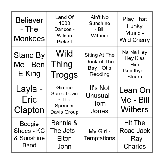 "Oldies" but Goodies Bingo Card