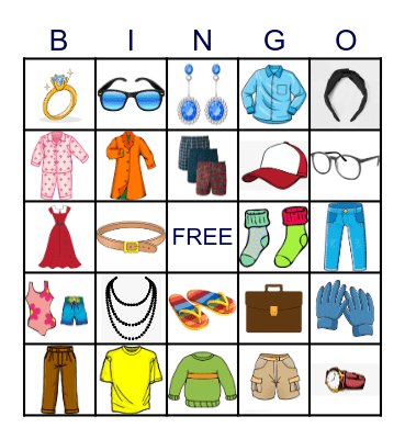CLOTHES AND ACCESORIES Bingo Card