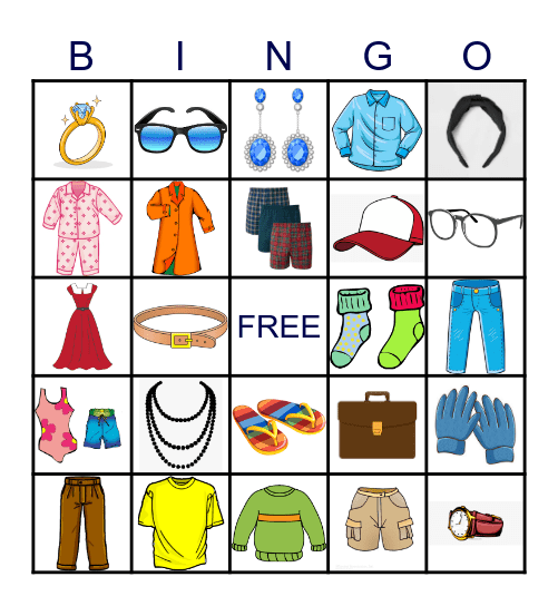 CLOTHES AND ACCESORIES Bingo Card