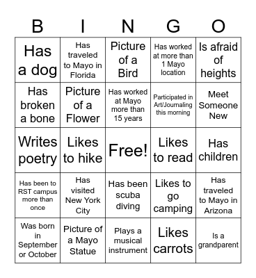 Photo Scavenger Hunt / Find Someone Who... Bingo Card