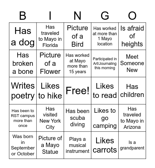 Photo Scavenger Hunt / Find Someone Who... Bingo Card