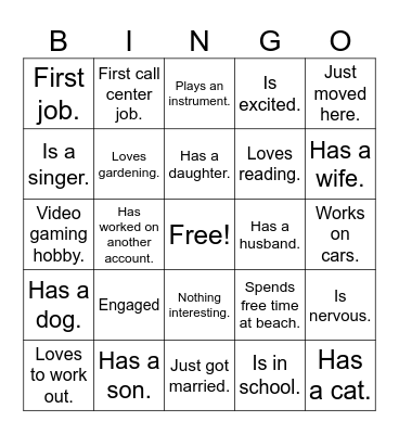 Simplicity Bingo Card