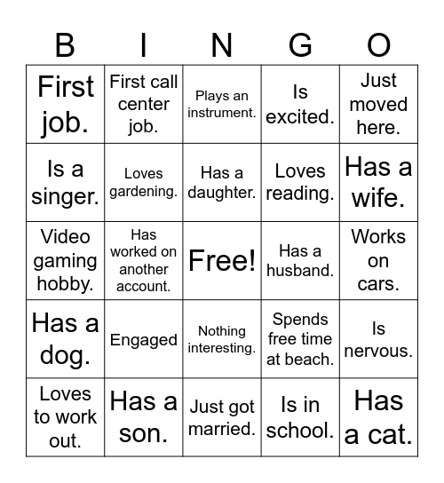Simplicity Bingo Card