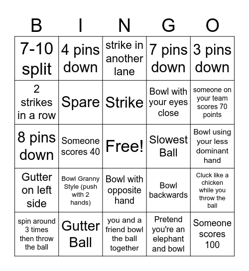 Bowling Bingo Card