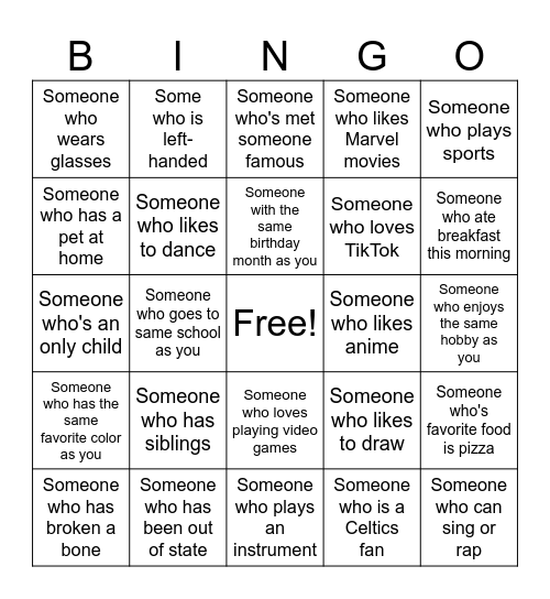 Human Bingo Card