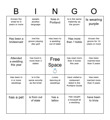 Wedding  BINGO.... find someone who.. Bingo Card