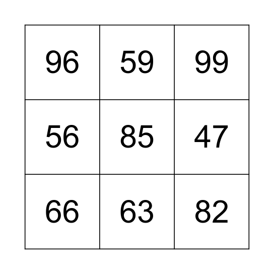 TIC TAC TOE 40-99 Bingo Card