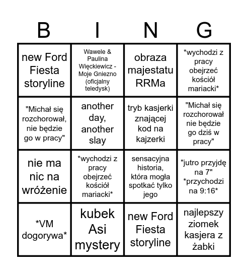 Majki Bingo Card