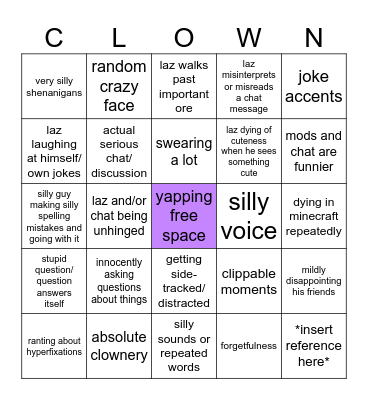 CertainlyLaz bingo Card