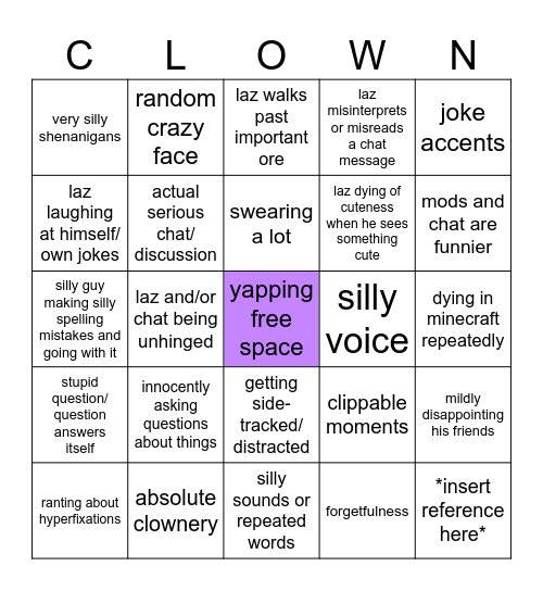 CertainlyLaz bingo Card