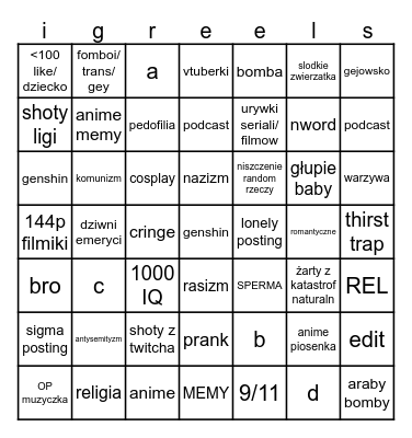 reels Bingo Card