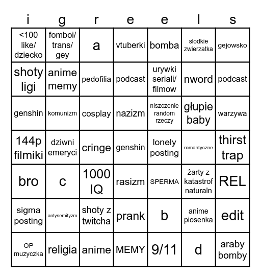 reels Bingo Card