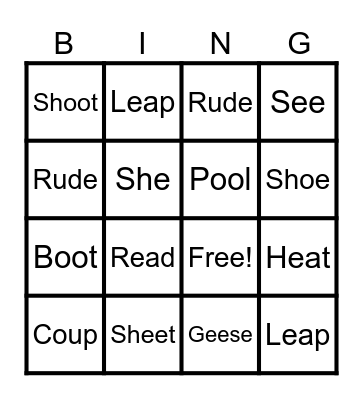 Minimal Pairs /i/ & /u/ Bingo Card