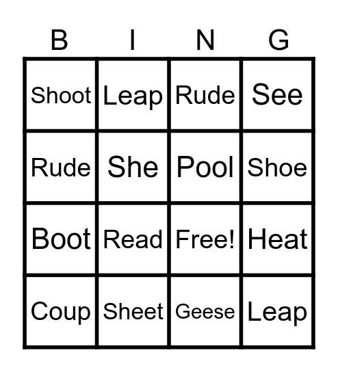 Minimal Pairs /i/ & /u/ Bingo Card