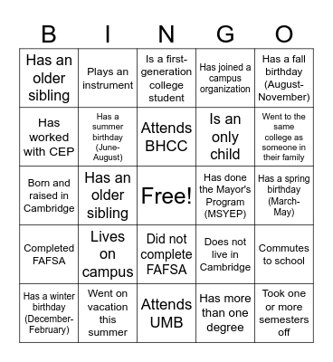 Untitled Bingo Card