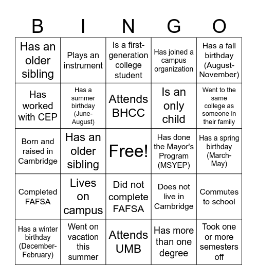 Untitled Bingo Card