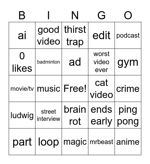 Untitled Bingo Card