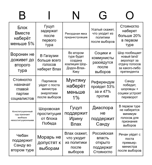 Выборы Bingo Card